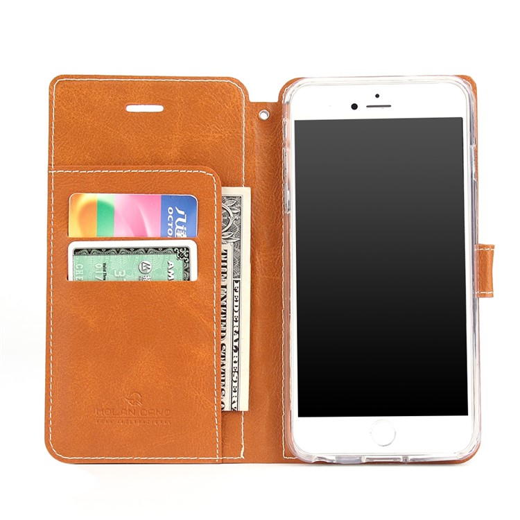 MOLAN CANO Wallet Stand Leather Flip Phone Case for iPhone 6s 6 4.7 - Brown-4