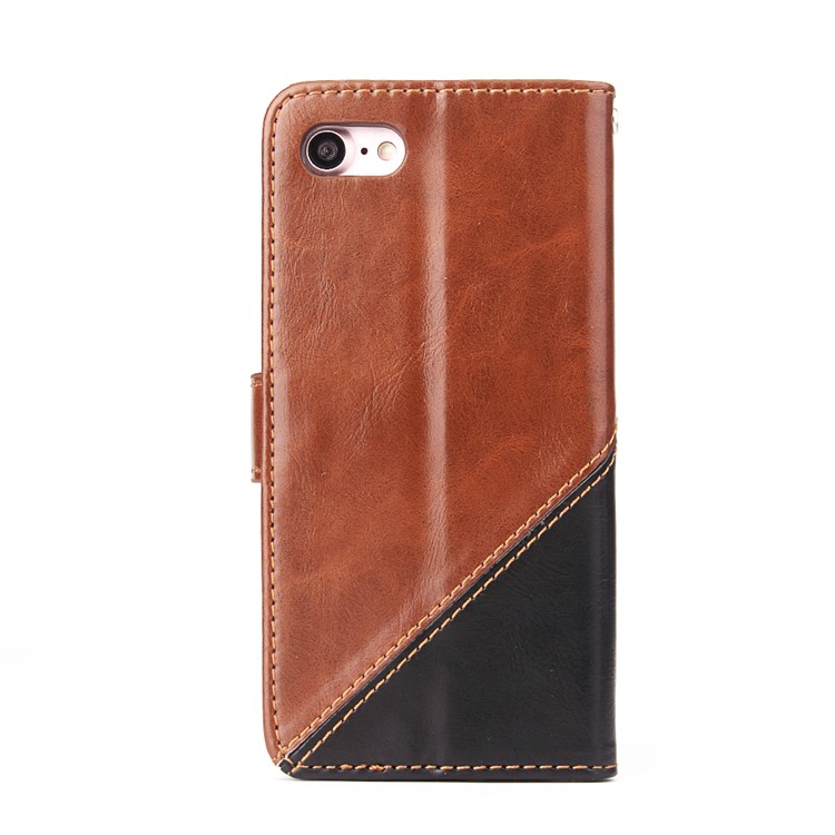 MOLAN CANO Splicing Contrast Color Leather Wallet Stand Phone Case for iPhone 7 4.7 inch - Brown-2