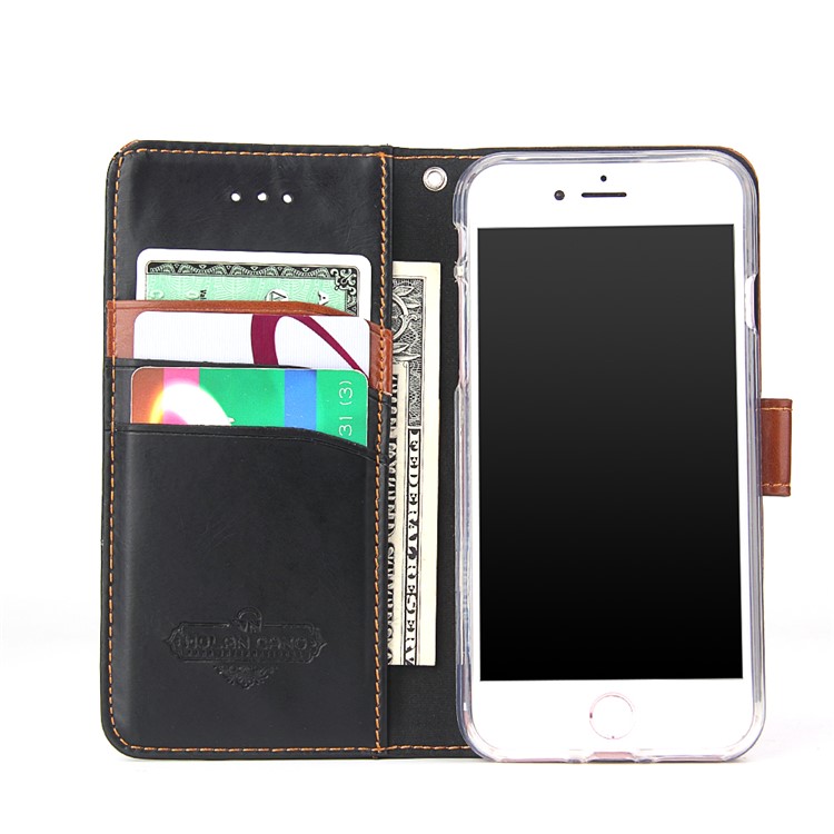 MOLAN CANO Splicing Contrast Color Leather Wallet Stand Phone Case for iPhone 7 4.7 inch - Brown-3