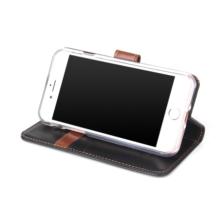 MOLAN CANO Splicing Contrast Color Leather Wallet Stand Phone Case for iPhone 7 4.7 inch - Brown-4