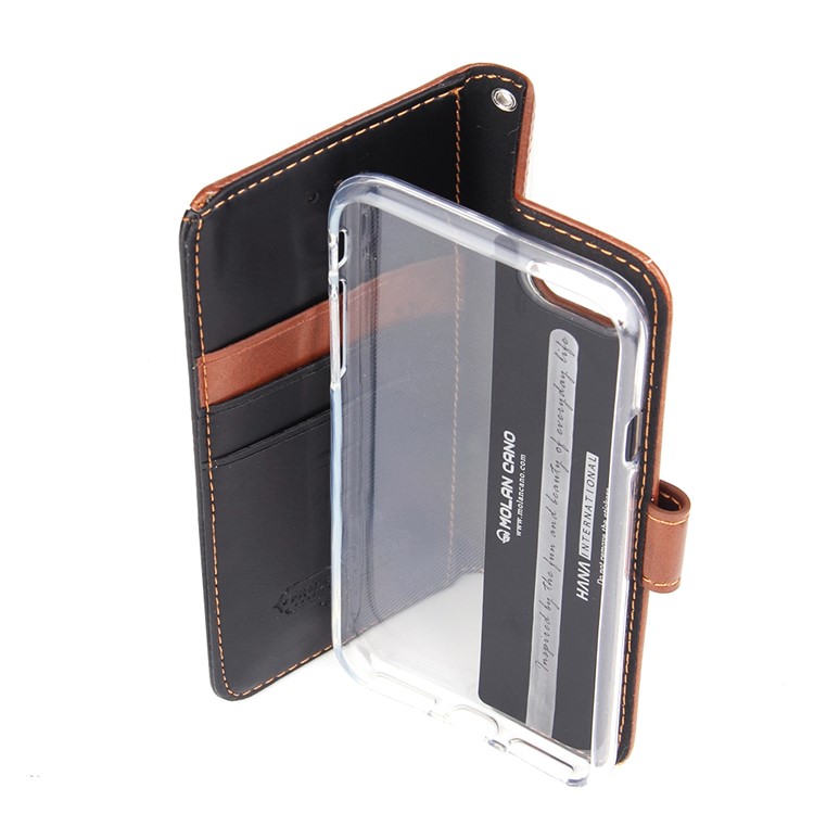 MOLAN CANO Splicing Contrast Color Leather Wallet Stand Phone Case for iPhone 7 4.7 inch - Brown-5