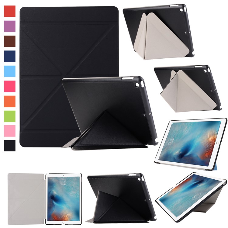 Origami Stand PU Leather Case for iPad 9.7-inch (2017) - Black-1