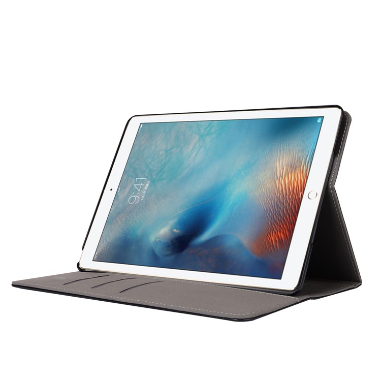 Leather Stand Case with Elastic Hand Strap for iPad 9.7-inch (2017) - Black-5