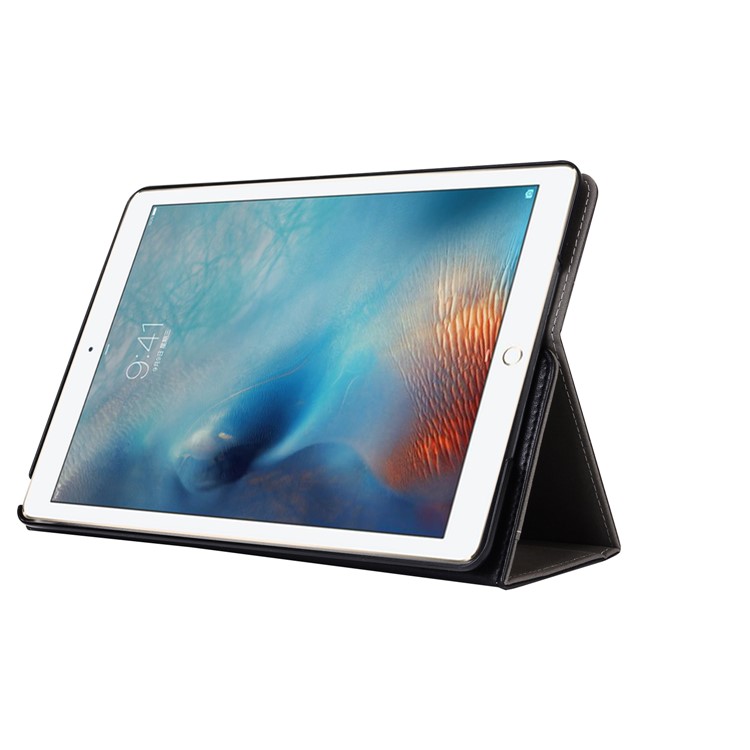 Leather Stand Case with Elastic Hand Strap for iPad 9.7-inch (2017) - Black-6