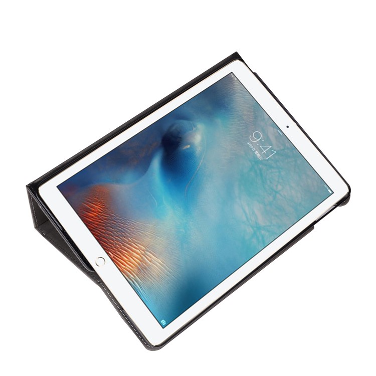 Leather Stand Case with Elastic Hand Strap for iPad 9.7-inch (2017) - Black-9