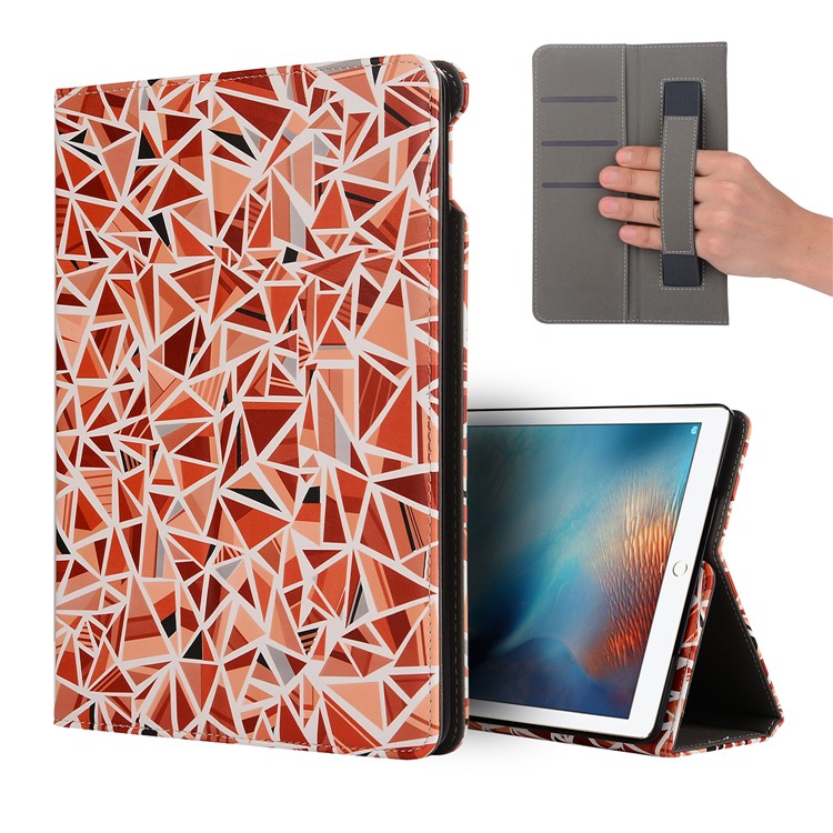 Printing Leather Stand Case with Elastic Hand Strap for iPad 9.7-inch (2017) - Triangle Pattern-1