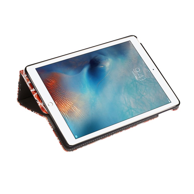 Printing Leather Stand Case with Elastic Hand Strap for iPad 9.7-inch (2017) - Triangle Pattern-11