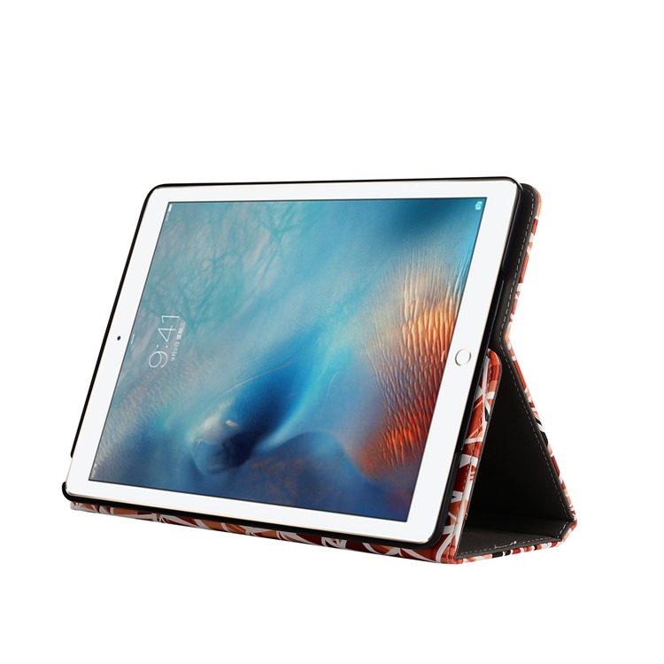 Printing Leather Stand Case with Elastic Hand Strap for iPad 9.7-inch (2017) - Triangle Pattern-6