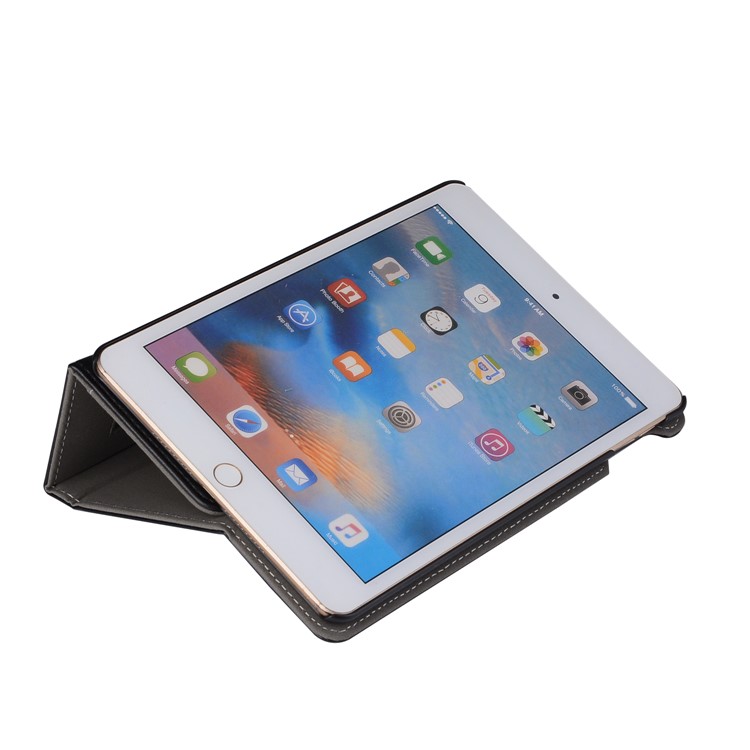 PU Leather Wallet Stand Cover Case for iPad mini 5 - Black-7