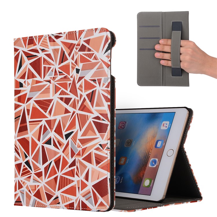 Printing Leather Stand Case with Elastic Hand Strap for iPad mini 5 - Triangle Pattern-1
