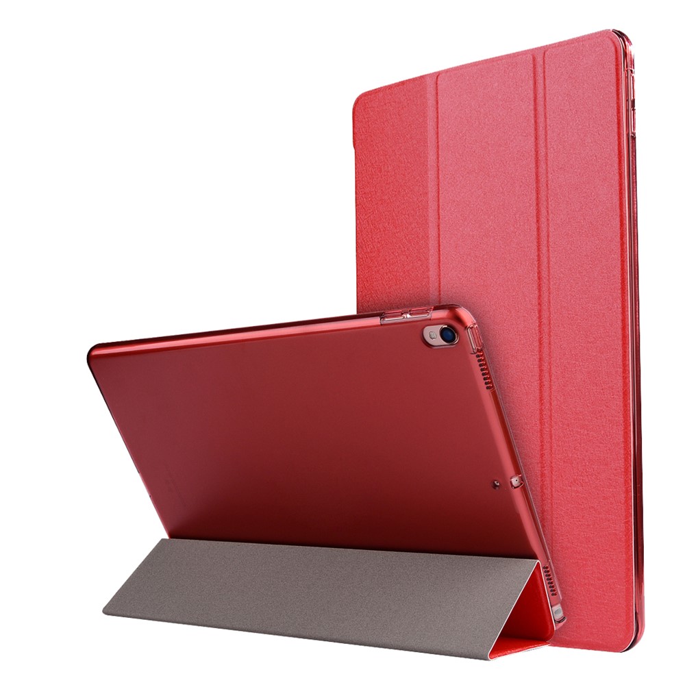 For iPad Air 10.5 (2019) / Pro 10.5 (2017) Tri-Fold Stand Smart Leather Case Cover Silk Texture - Red-1