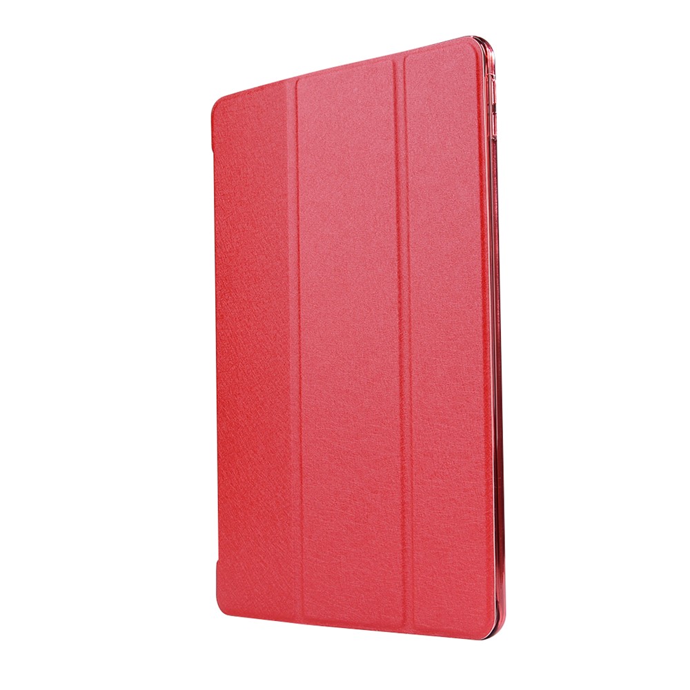 For iPad Air 10.5 (2019) / Pro 10.5 (2017) Tri-Fold Stand Smart Leather Case Cover Silk Texture - Red-2