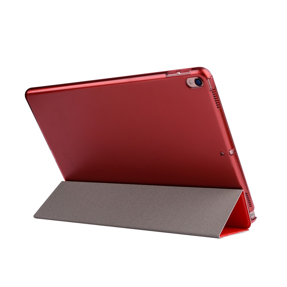 For iPad Air 10.5 (2019) / Pro 10.5 (2017) Tri-Fold Stand Smart Leather Case Cover Silk Texture - Red-3