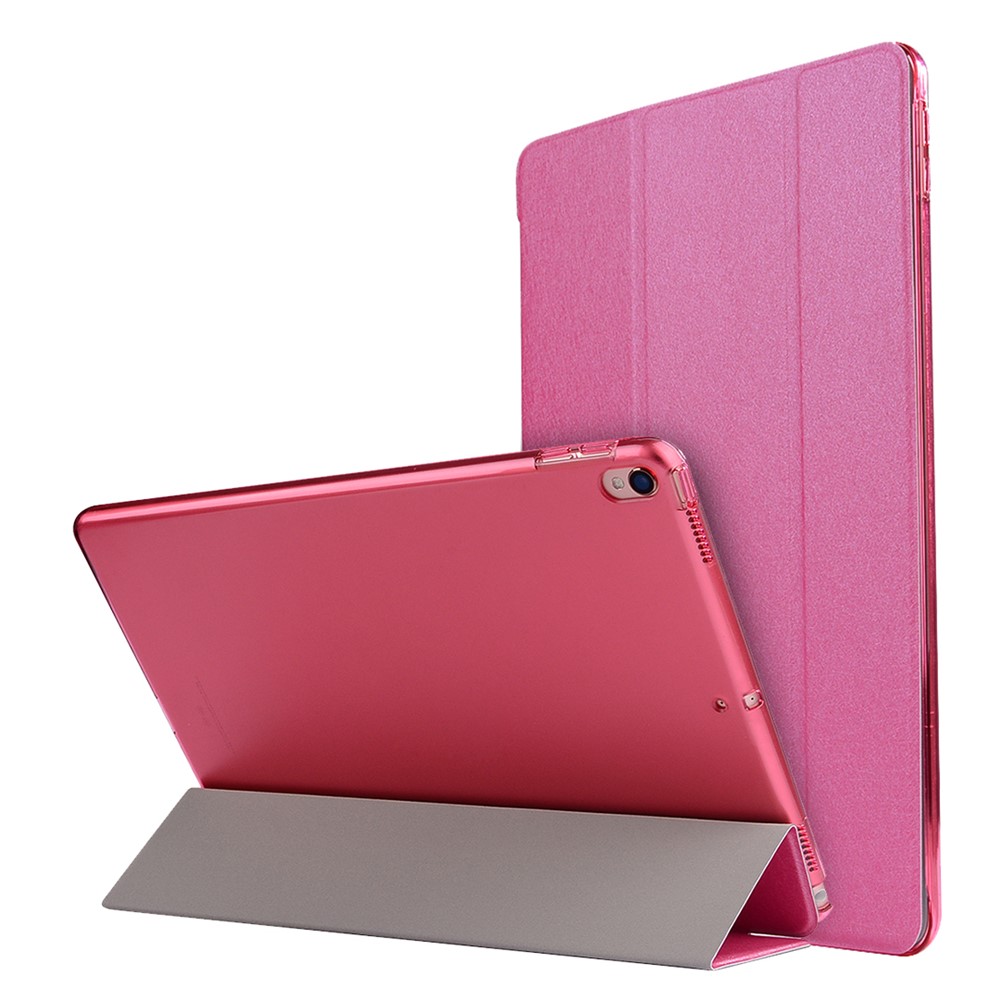 For iPad Air 10.5 (2019) / Pro 10.5 (2017) Tri-Fold Stand Smart Leather Casing Silk Texture - Rose-1