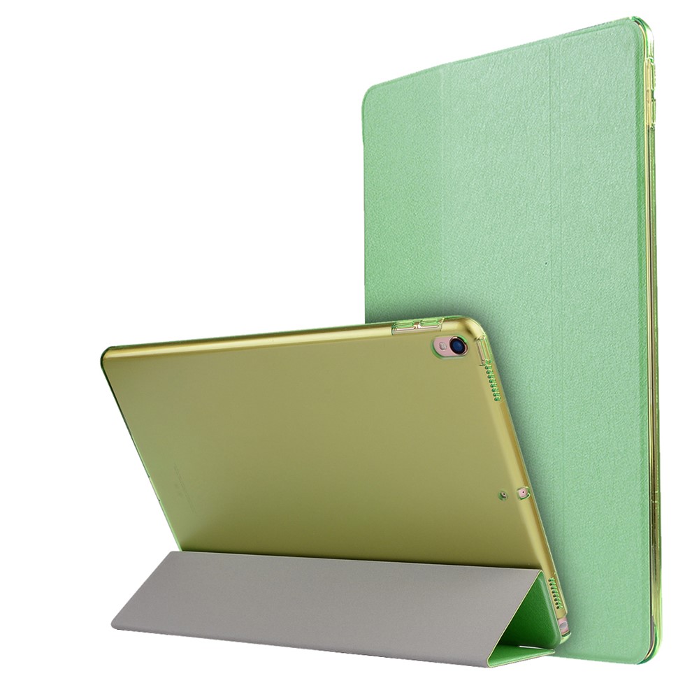 Para Ipad Pro 10.5 Polegada (2017) Tri-fold Stand Textura De Seda Inteligente Estojo De Couro - Verde-1