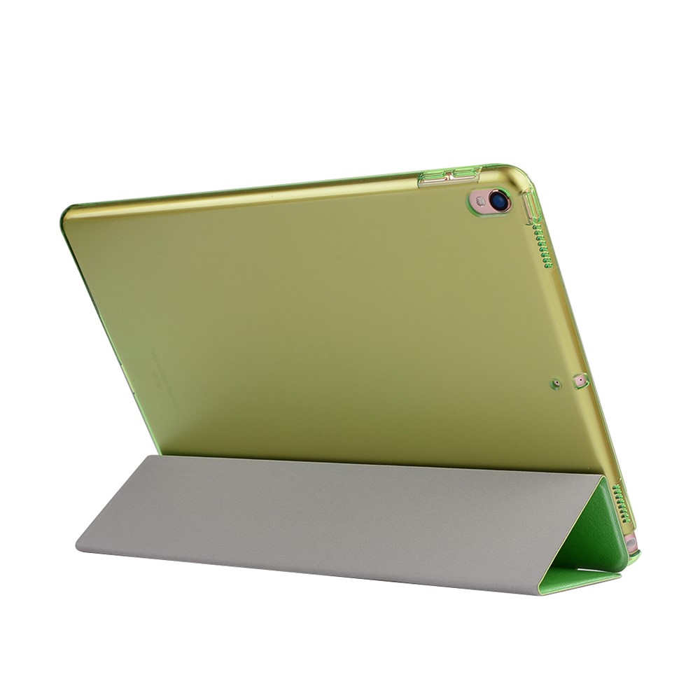 Para Ipad Pro 10.5 Polegada (2017) Tri-fold Stand Textura De Seda Inteligente Estojo De Couro - Verde-3