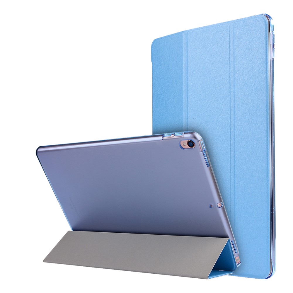 For iPad Air 10.5 (2019) / Pro 10.5 (2017) Tri-Fold Stand Smart Leather Shell Silk Texture - Baby Blue-1