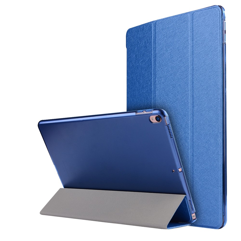 Tri-Fold Stand Smart Leather Case Cover Silk Texture for iPad Air 10.5 (2019) / Pro 10.5 (2017) - Dark Blue