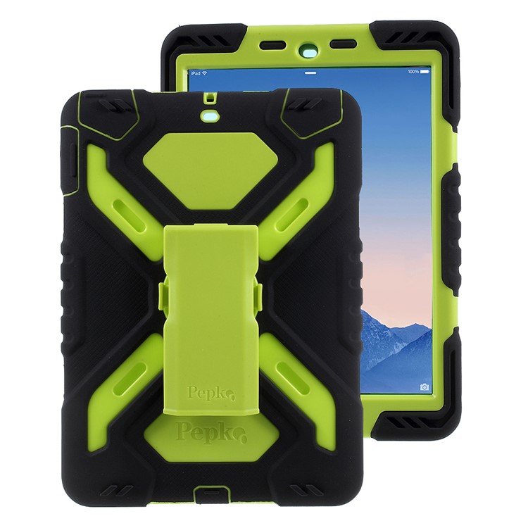 PEPKOO for iPad 9.7-inch (2017) Spider Series PC + Silicone Combo Cover with Kickstand - Green / Black-1