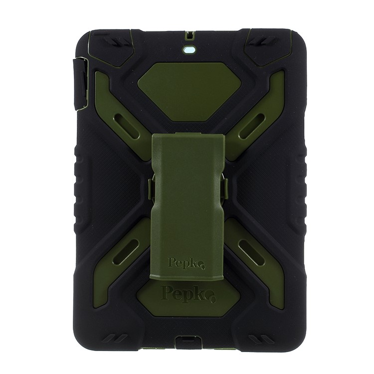 PEPKOO for iPad 9.7 (2018) / 9.7 (2017) Spider Series Heavy Duty PC + Silicone Tablet Protection Shell - Army Green / Black-2