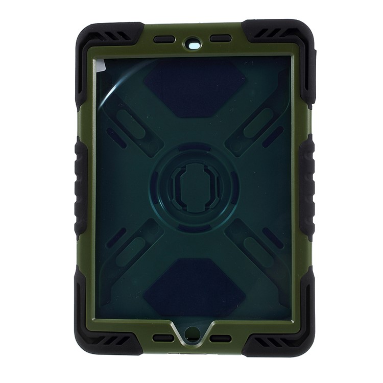 PEPKOO for iPad 9.7 (2018) / 9.7 (2017) Spider Series Heavy Duty PC + Silicone Tablet Protection Shell - Army Green / Black-3