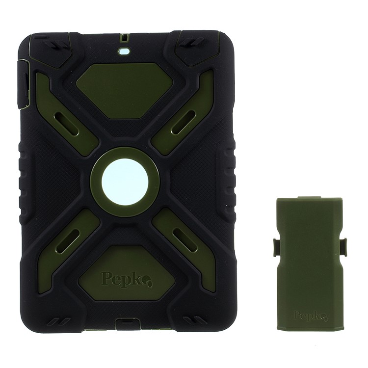 PEPKOO for iPad 9.7 (2018) / 9.7 (2017) Spider Series Heavy Duty PC + Silicone Tablet Protection Shell - Army Green / Black-8