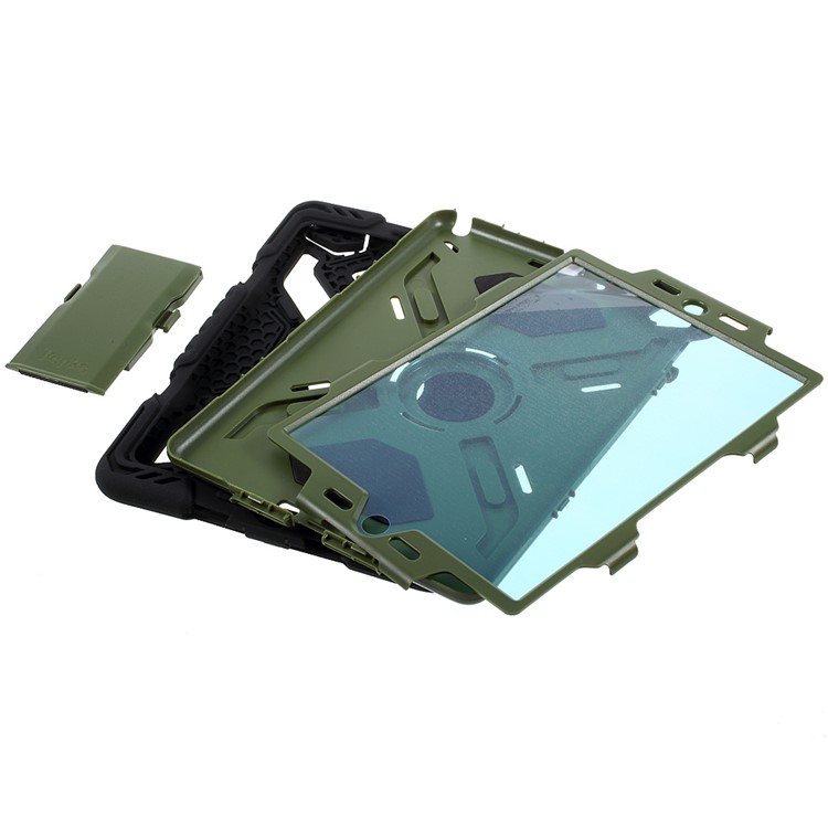 PEPKOO for iPad 9.7 (2018) / 9.7 (2017) Spider Series Heavy Duty PC + Silicone Tablet Protection Shell - Army Green / Black-9