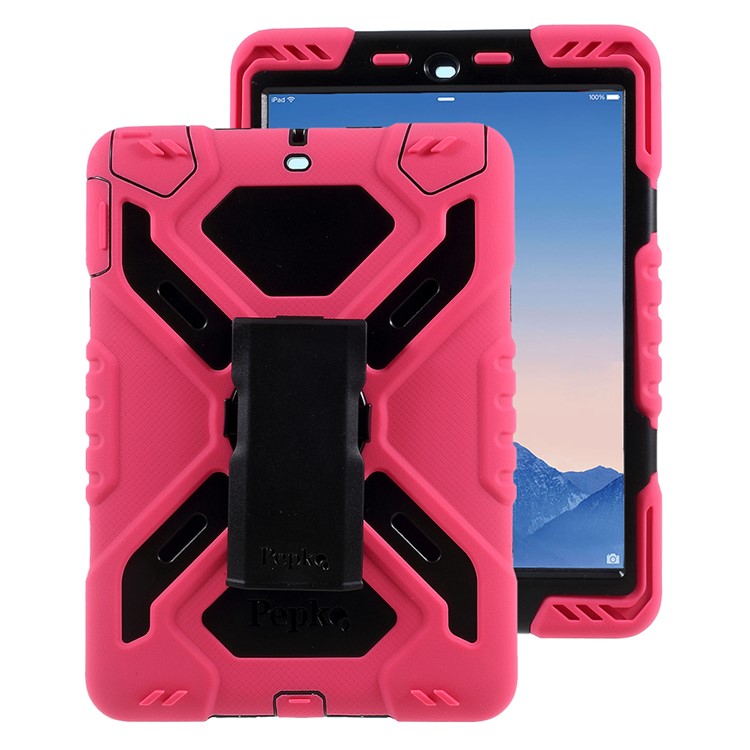 PEPKOO for iPad 9.7 (2018) / 9.7 (2017) Spider Series Heavy Duty PC + Silicone Protective Shell - Black / Rose-1