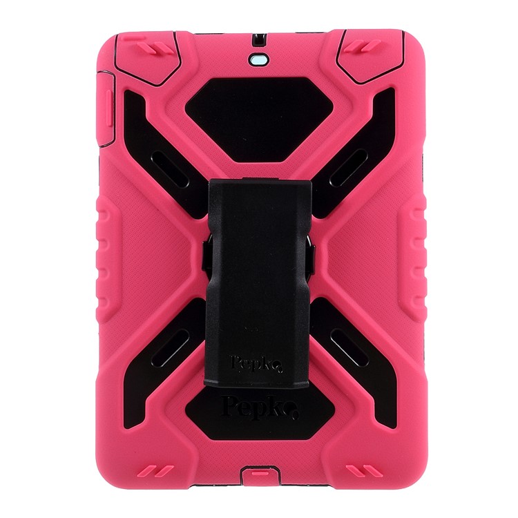 PEPKOO for iPad 9.7 (2018) / 9.7 (2017) Spider Series Heavy Duty PC + Silicone Protective Shell - Black / Rose-2