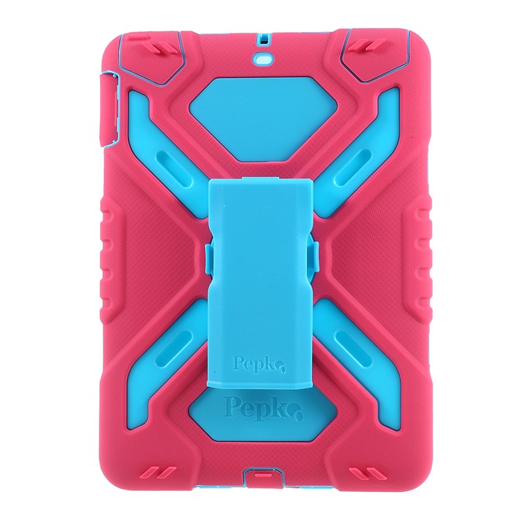 PEPKOO for iPad 9.7 (2018) / 9.7 (2017) Spider Series Heavy Duty PC Silicone Kickstand Case - Blue / Rose-2