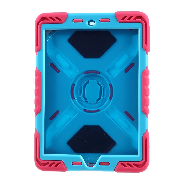 PEPKOO for iPad 9.7 (2018) / 9.7 (2017) Spider Series Heavy Duty PC Silicone Kickstand Case - Blue / Rose-3