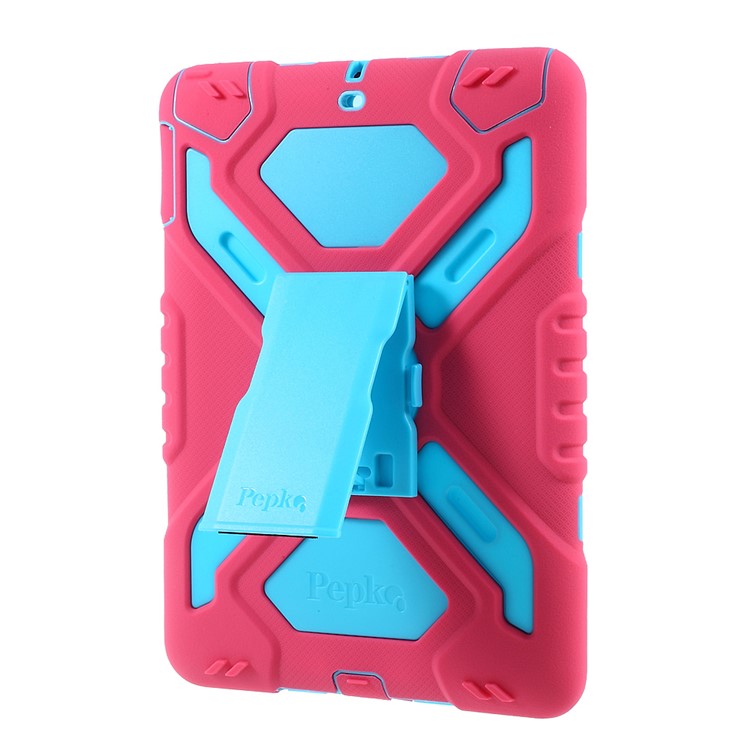 PEPKOO for iPad 9.7 (2018) / 9.7 (2017) Spider Series Heavy Duty PC Silicone Kickstand Case - Blue / Rose-4