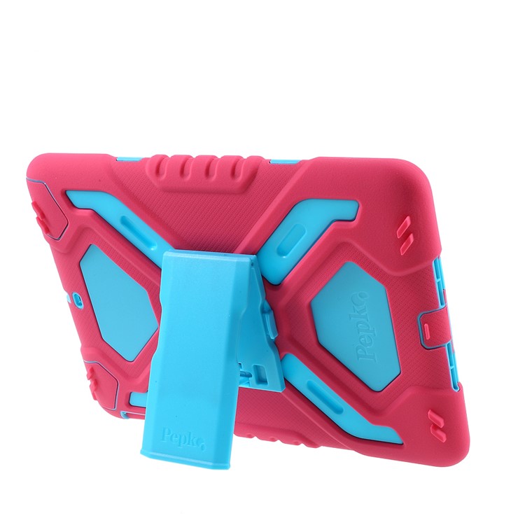 PEPKOO for iPad 9.7 (2018) / 9.7 (2017) Spider Series Heavy Duty PC Silicone Kickstand Case - Blue / Rose-6