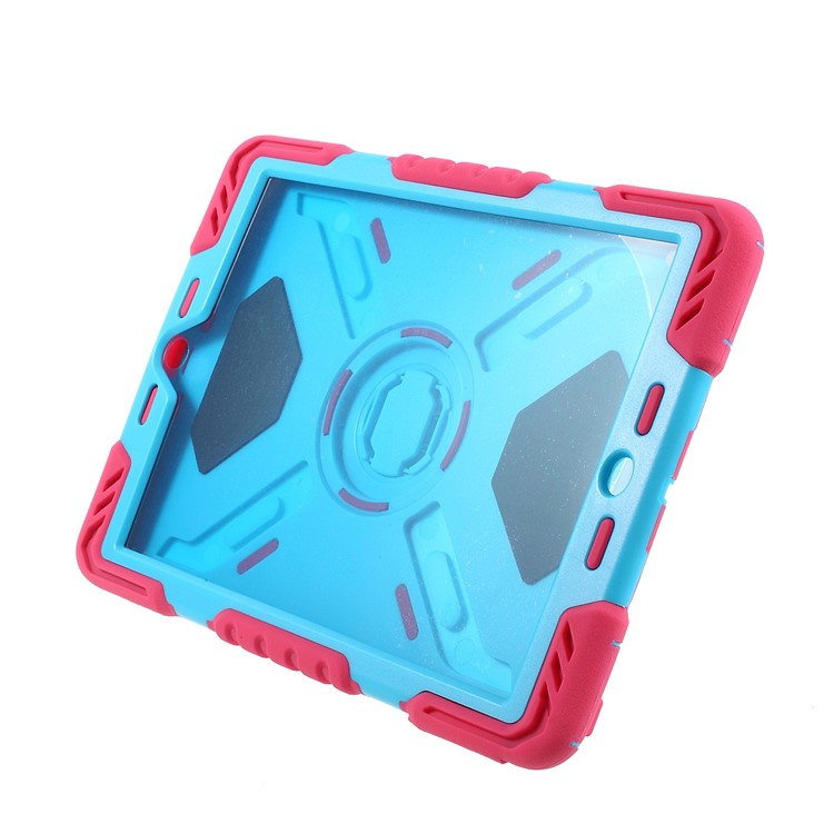 PEPKOO for iPad 9.7 (2018) / 9.7 (2017) Spider Series Heavy Duty PC Silicone Kickstand Case - Blue / Rose-7