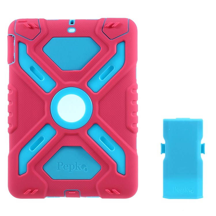 PEPKOO for iPad 9.7 (2018) / 9.7 (2017) Spider Series Heavy Duty PC Silicone Kickstand Case - Blue / Rose-8