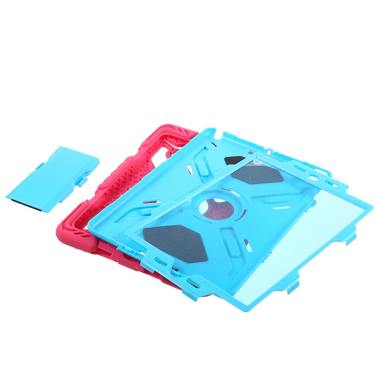 PEPKOO for iPad 9.7 (2018) / 9.7 (2017) Spider Series Heavy Duty PC Silicone Kickstand Case - Blue / Rose-9