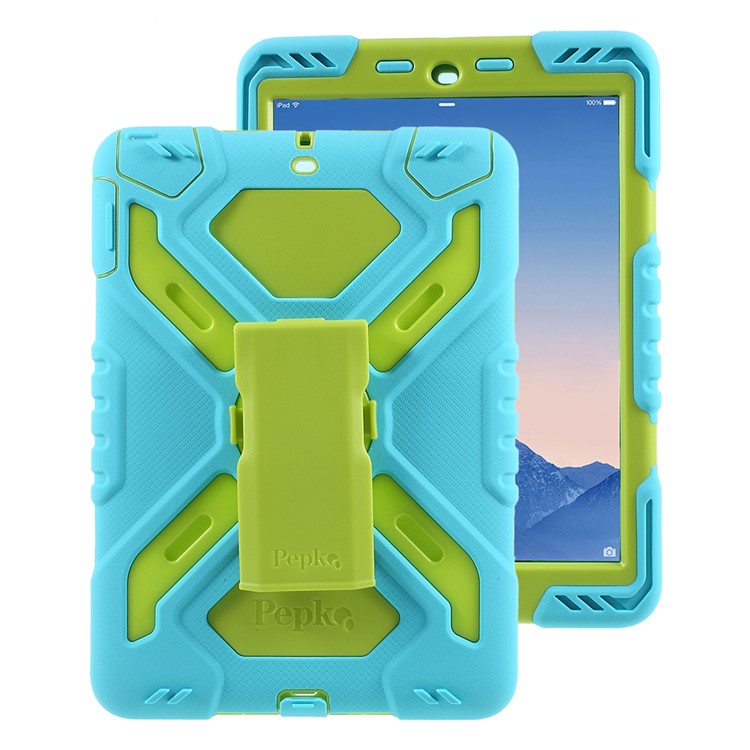 PEPKOO for iPad 9.7 (2018) / 9.7 (2017) Spider Series Heavy Duty PC + Silicone Hybrid Case - Green / Blue-1