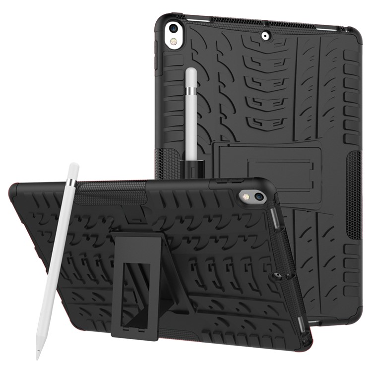 For iPad Pro 10.5-inch (2017) Tyre Pattern Kickstand PC + TPU Hybrid Case - Black-1