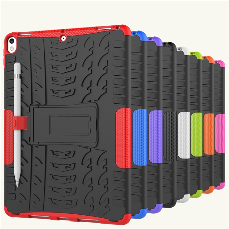 For iPad Pro 10.5-inch (2017) Tyre Pattern Kickstand PC + TPU Hybrid Case - Black-13