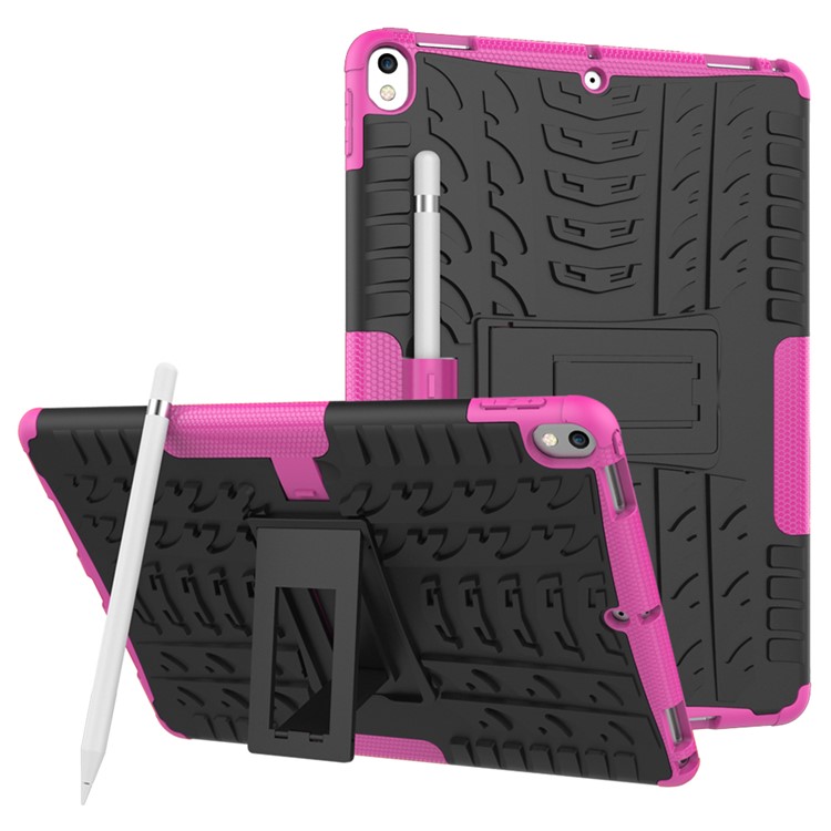 For iPad Air 10.5 (2019) / Pro 10.5 (2017) Tyre Pattern Kickstand Hybrid PC + TPU Protective Case - Rose-1