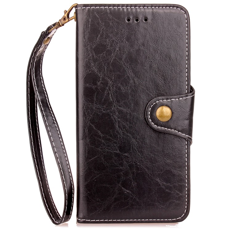 For iPhone 7 Plus 5.5 inch Vintage Button Closure Leather Wallet Phone Case with Lanyard - Black-2