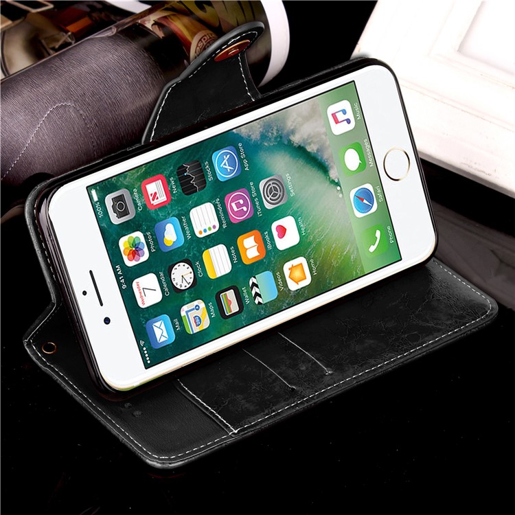 For iPhone 7 Plus 5.5 inch Vintage Button Closure Leather Wallet Phone Case with Lanyard - Black-6
