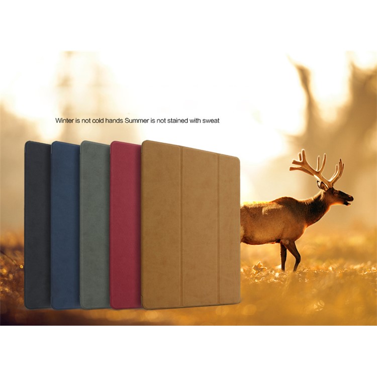 For iPad 9.7-inch (2017) Deer Skin Texture Tri-fold Stand Smart Leather Case - Black-2