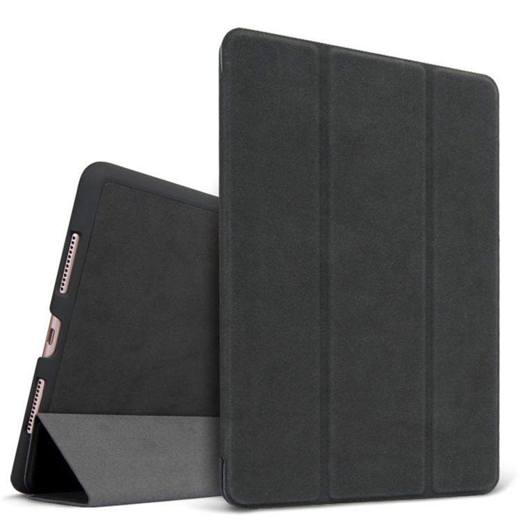 Smart Leather Tri-Fold Stand Case with Deerskin Texture for iPad Pro 10.5-inch (2017) - Black-1