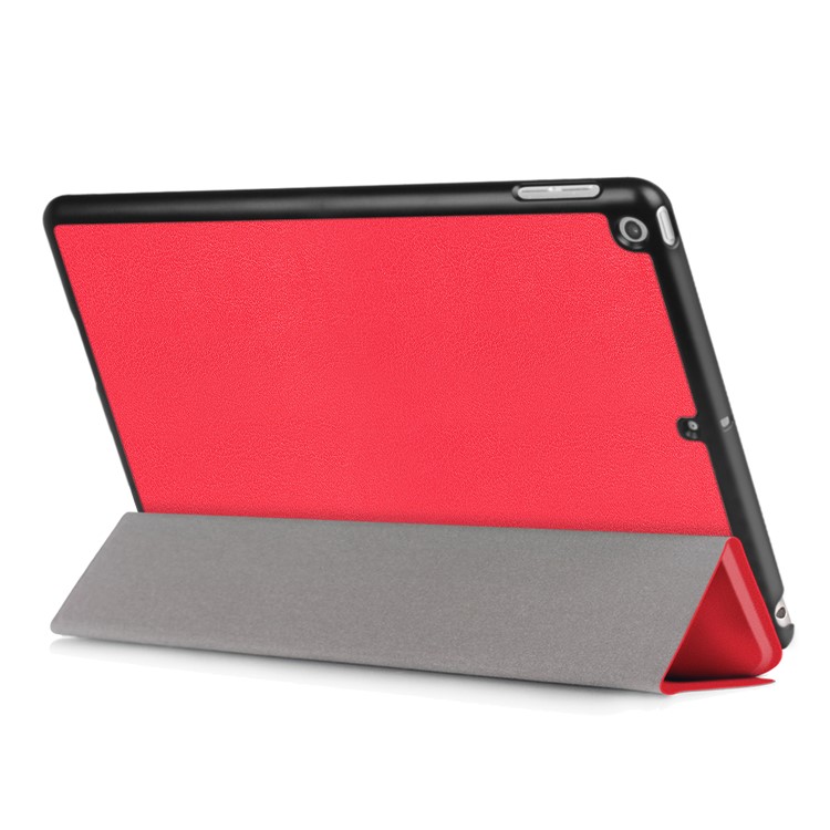 litchi Skin automático-wake/sleep tri-Pliegue la cubierta de cuero protectora del soporte para el iPad 9.7(2017) - rojo-6