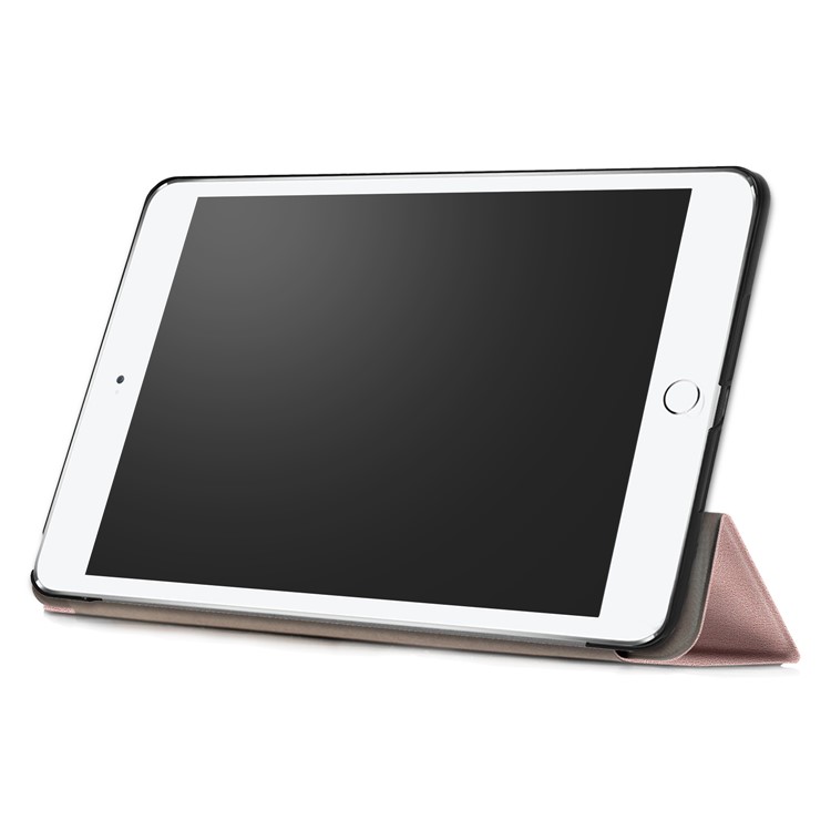 litchi ordito auto-wake/sleep tri-Pieghevole Shell in pelle protettiva per iPad 9.7(2017) - alzarsi aureo-5