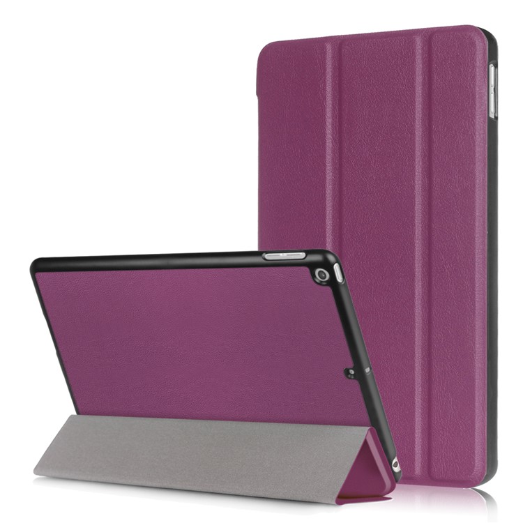 Litchi Skin Auto-wake/sleep Protective Leather Tablet Shell with Tri-fold Stand for iPad 9.7 (2018) / 9.7 (2017) - Purple-1