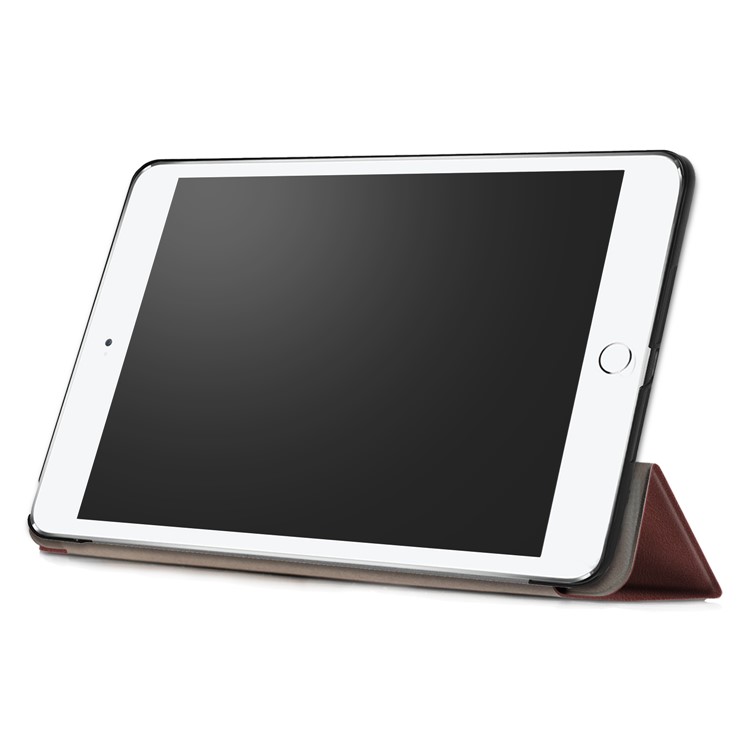 Litchi Skin Auto-wake/sleep Tri-fold Stand Protective Leather Casing for iPad 9.7 (2018) / 9.7 (2017) - Brown-5