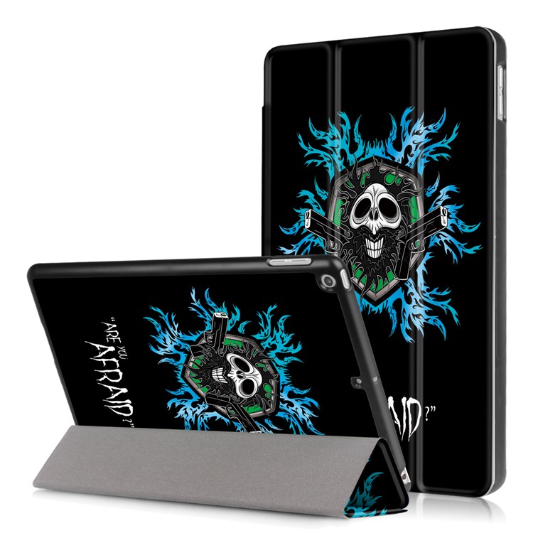 Pattern Printing Tri-fold Stand Leather Cover for iPad 9.7 (2018) / 9.7 (2017) - Flame Skeleton-1