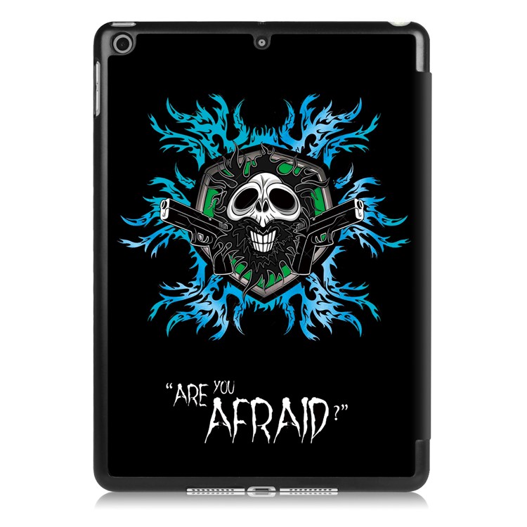 Pattern Printing Tri-fold Stand Leather Cover for iPad 9.7 (2018) / 9.7 (2017) - Flame Skeleton-3